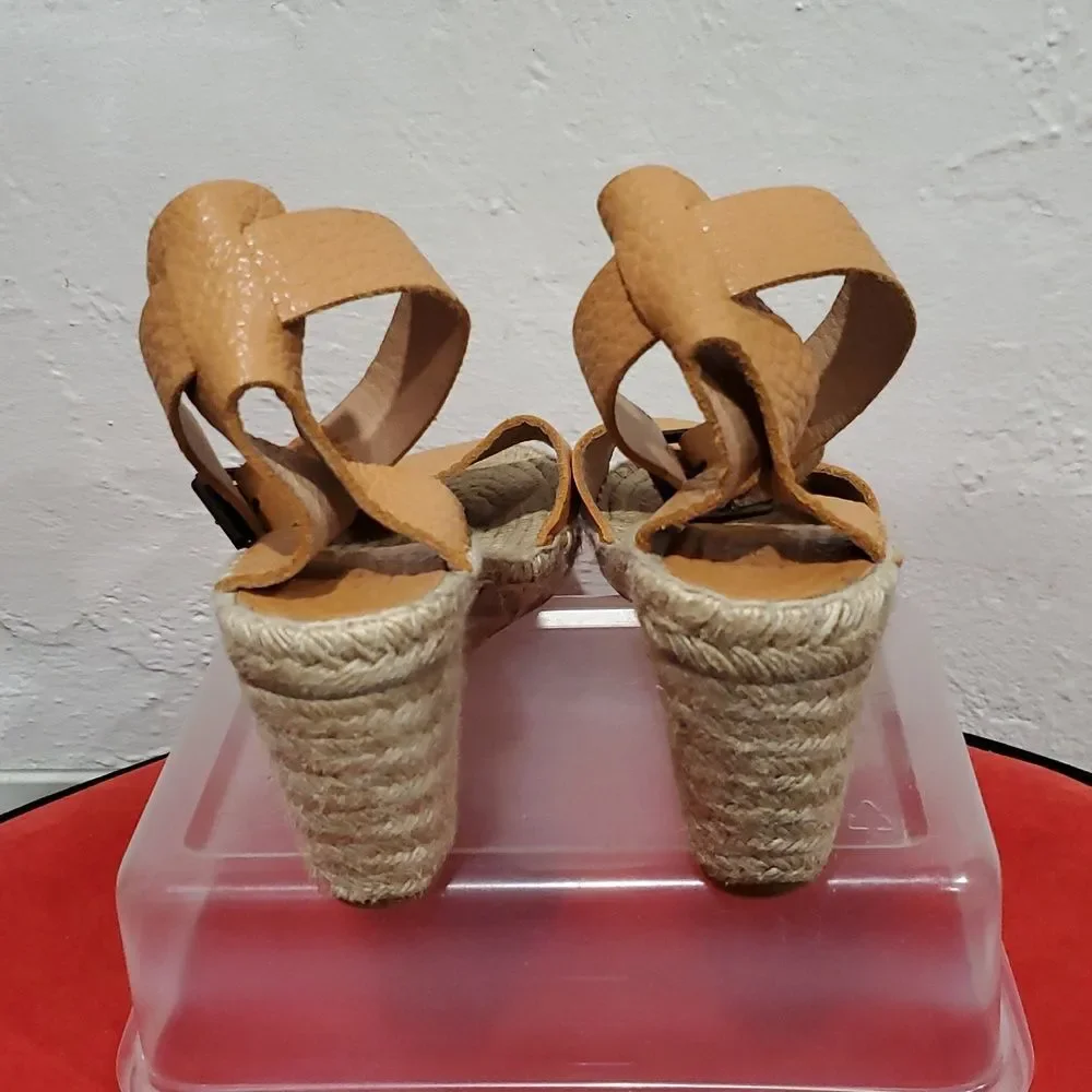 J. Crew Leather Wedge Espadrille Sandals Made In Spain Size 8